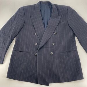 Yves Saint Laurent Mens Double Breasted Pinstripe Blazer Jacket Navy Classic